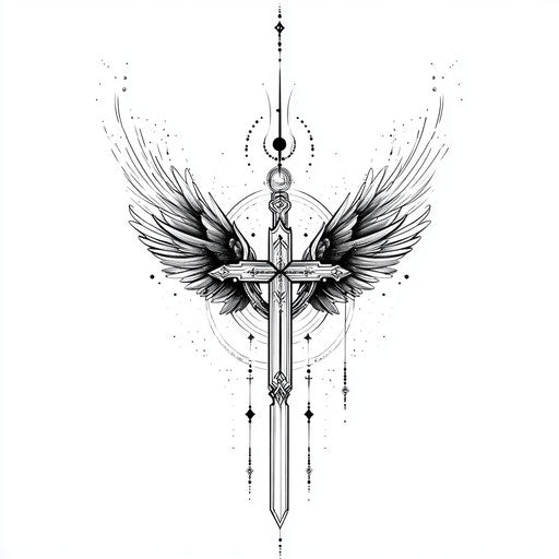 Religious Tattoo for Men - Cross and Angel Wings