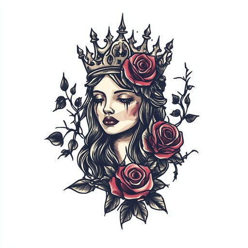 Queen tattoo with crown of roses and thorns