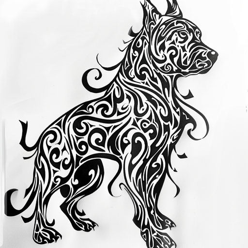 Tribal style Pitbull tattoo design with swirling black lines