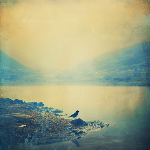 Bluebird in a serene landscape with a poetic feel