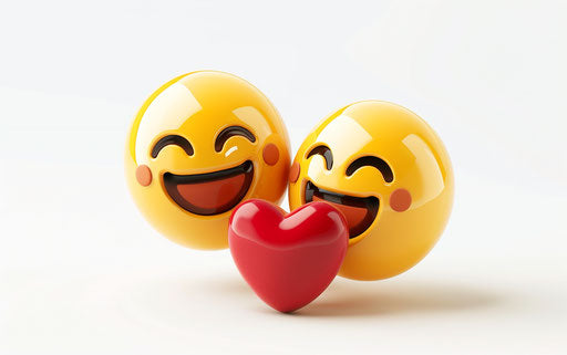 Two cute happy emojis and one heart smiling hugging