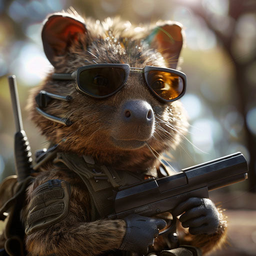 A quokka on a thrilling mission with gadgets