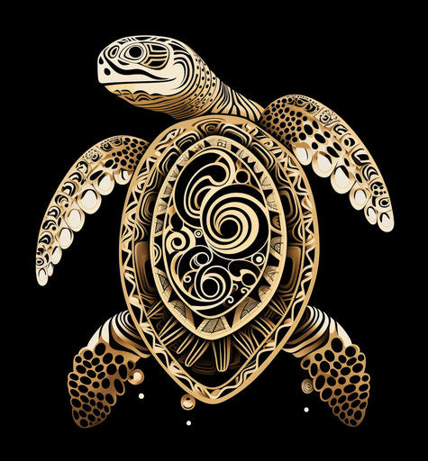 Turtle in tribal style, free-flowing lines, intricate details