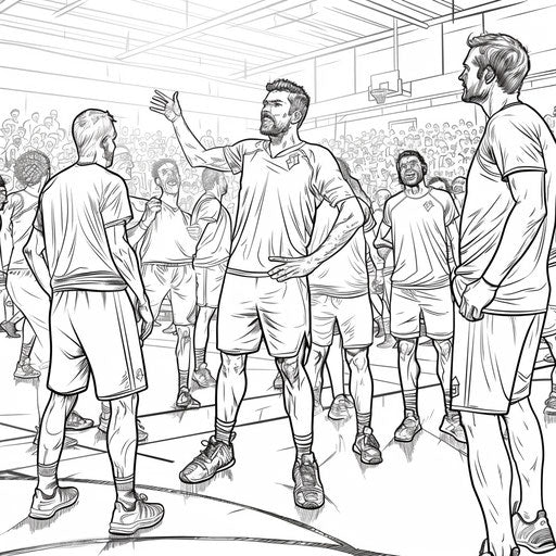 Basketball training with coach and team