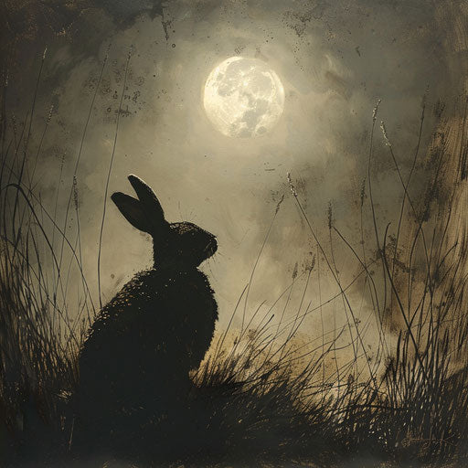 Rabbit under the glow of the harvest moon, long shadows