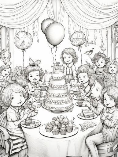 Coloring pages of a birthday party