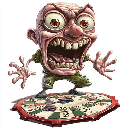 Humorous caricature of a board games caricature clipart with human characteristics, exaggerated googly eyes, muscular legs, gigantic, vibrant colors, cartoon style, surprised, high-resolution, isolated