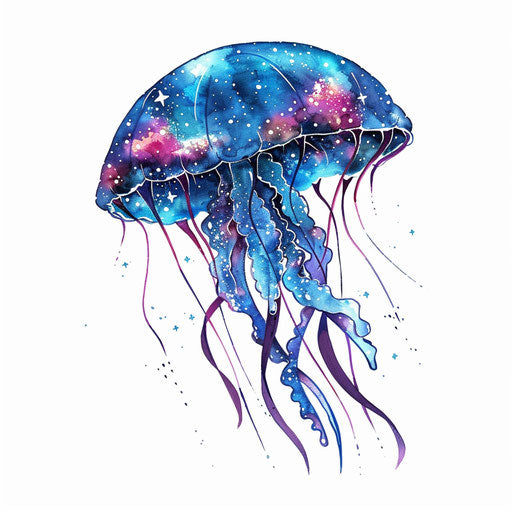 Cosmic jellyfish floating mystically on white background