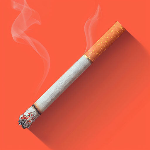 Realistic cigarette clipart on a flat, vibrant coral background