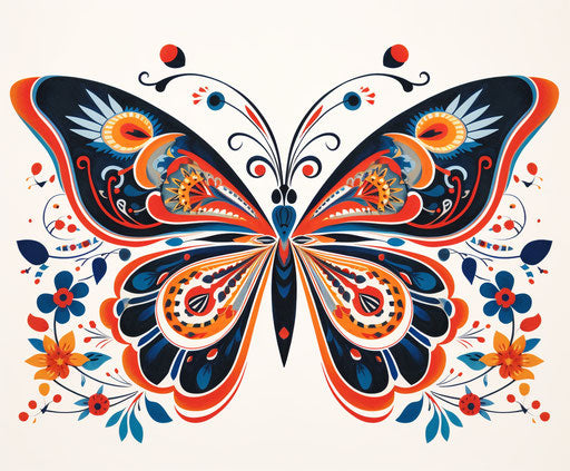Colorful abstract butterfly with vintage floral accents
