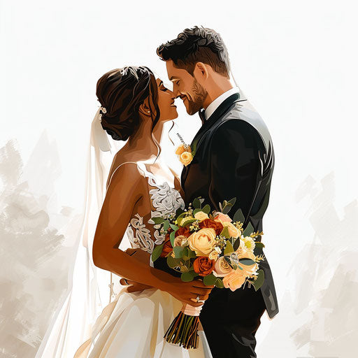 Wedding clipart on white background, realistic style and vivid colors
