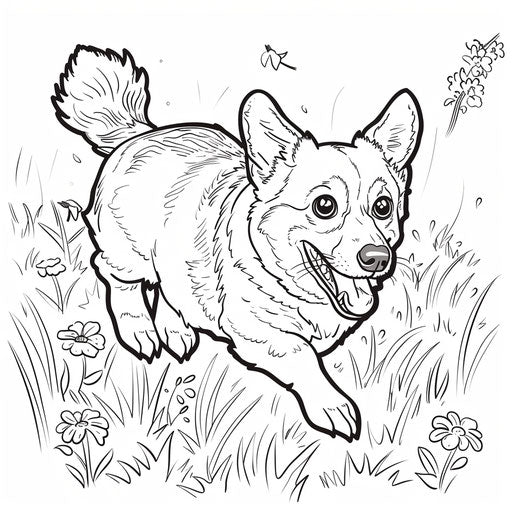 A corgi running in the grass
