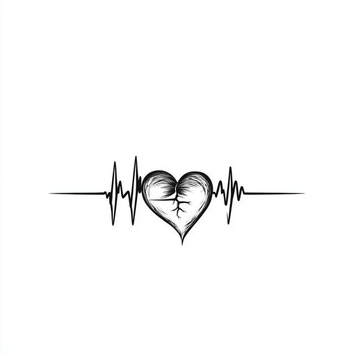Flat tattoo sketch of small designs for men with heartbeat line