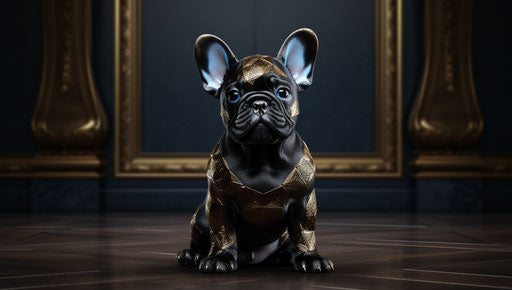French bulldog puppy, dark black and gold style