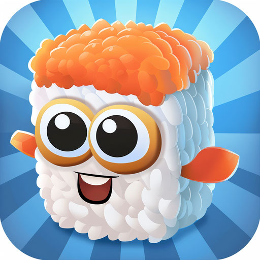 Cute sushi roll with eyes on radiant blue background