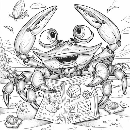 Whimsical crab holding treasure map with excitement