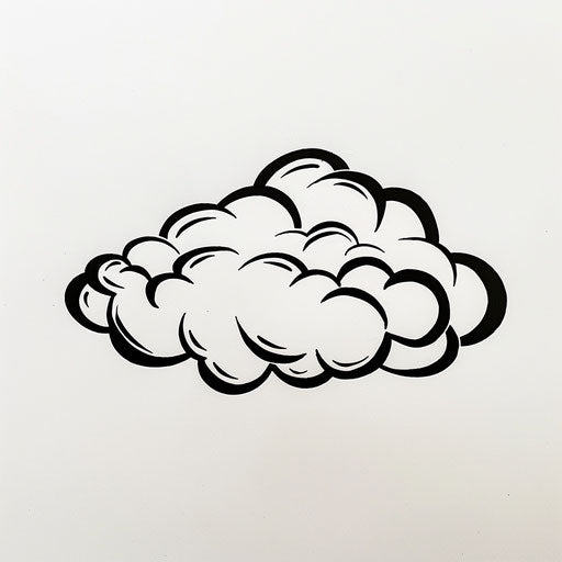Black cloud tattoo on white background, minimalist style