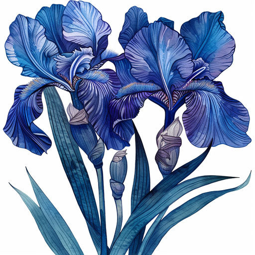 Japanese iris tattoo with deep blue petals design
