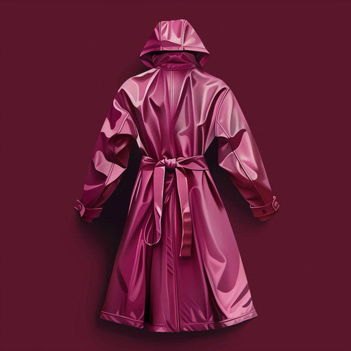 Realistic raincoat illustration on luminous burgundy backdrop