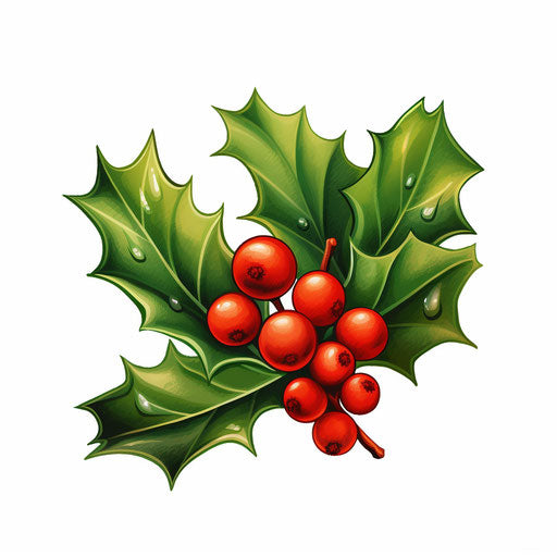 Christmas holly clip art in the style of Chiaroscuro Art, on white background