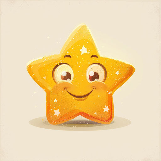 Smiling star on white background, cartoon style, light yellow and light orange
