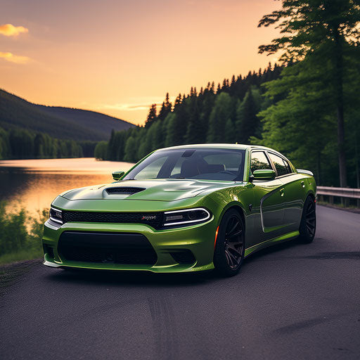 Bright green fast car