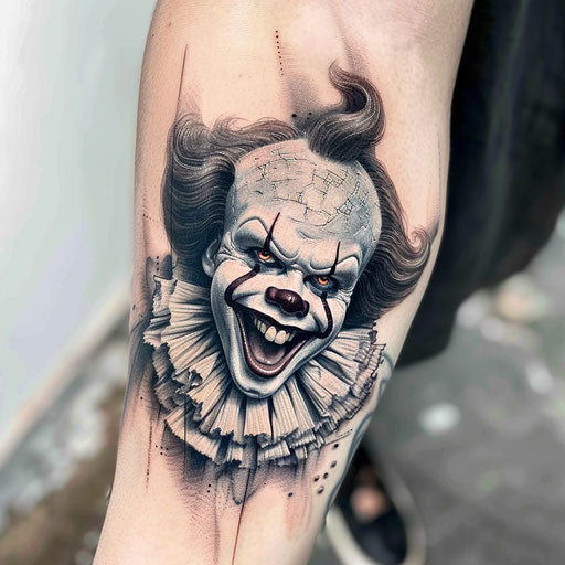 Realistic tattoo of laughing clown with subtle shading