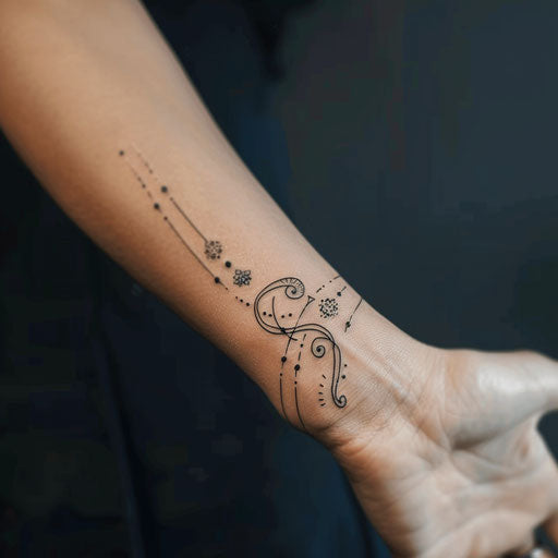 Minimalist line and dot tattoos for mom and daughter