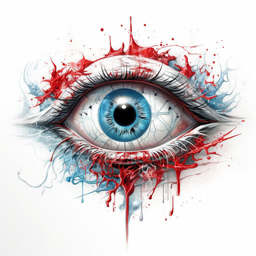 The eye towards the future, light blue and red style