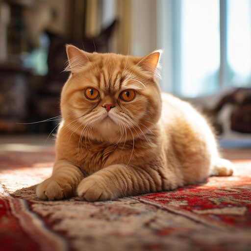 Exotic shorthair cat lying on a carpet