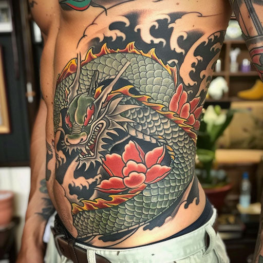 Rib Tattoos for Men with Bold Outlines, in the Style of Ed Hardy