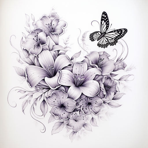 Black and white butterflies and flowers design