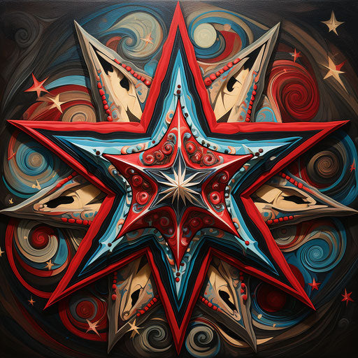 Inked star with red, blue and white stars