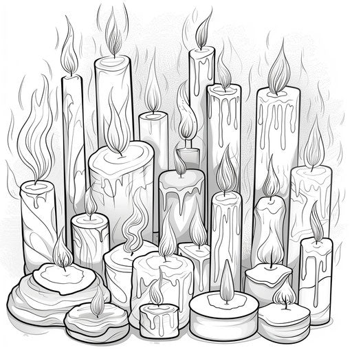 Various shaped and sized candles burning with soft flames