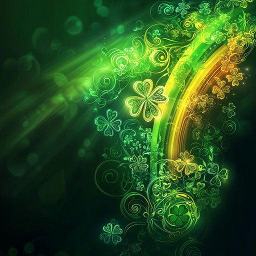 Saint Patrick's Day background with rainbow, shamrocks, and Celtic ornaments