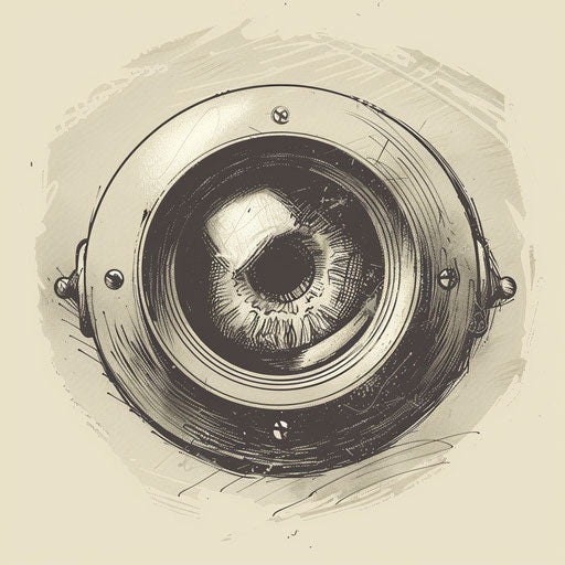 Nostalgic sketch of an eyeball in vintage lens style