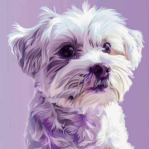 Simple dog clipart on lavender background with glossy touch