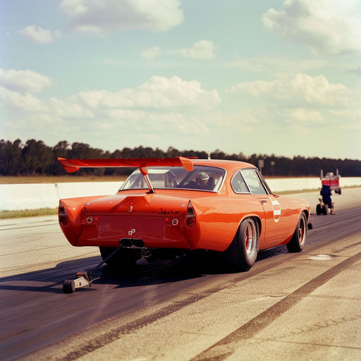 1966 Volvo P1800 drag racer, giant rear wing and drag slicks