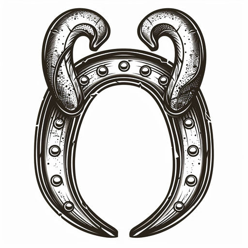 Flat tattoo sketch of horseshoe with detailed stippling effects