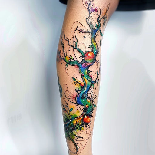 Surreal vine tattoo art in vivid colors