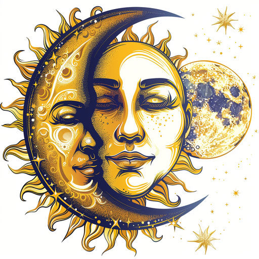 Realistic sun and moon illustration on flat random background