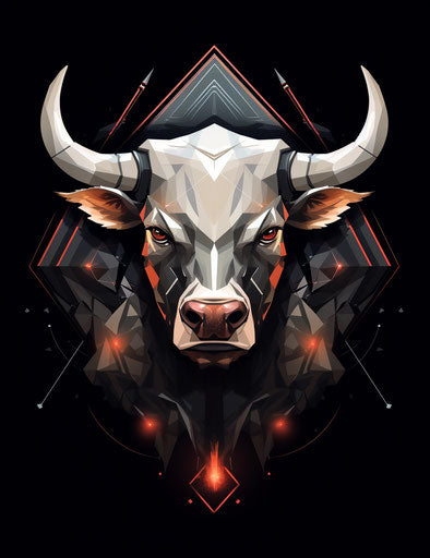 Abstract trigonometric bull in heavy metal embroidered crystal cubism