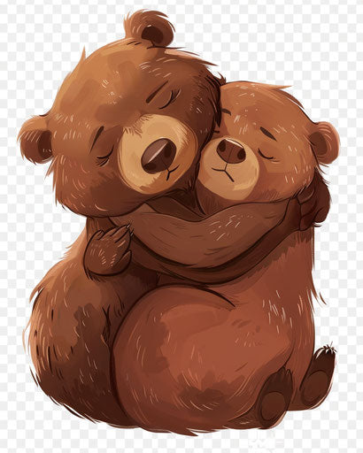 Bears hugging soft dreamy style, transparent background