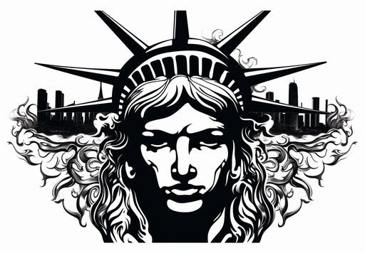 Symbol of liberty with exaggerated features in black and white