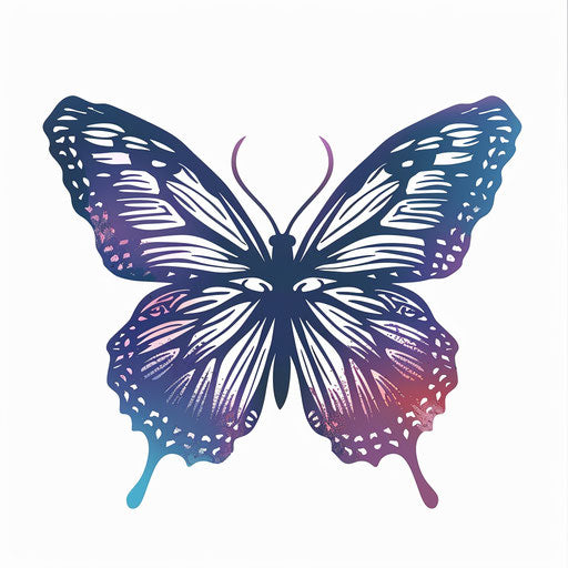 Multicolored butterfly silhouette, purple and blue hues