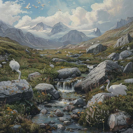 High-altitude whooping crane habitat with rugged beauty