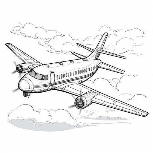 Airplane coloring page on white background, captivating style