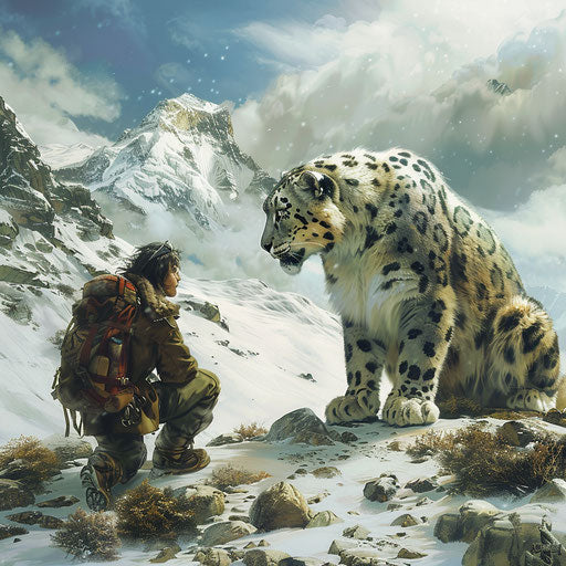 The encounter of a snow leopard and a lost mountaineer