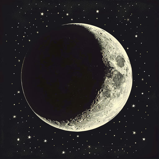 Moon and stars clipart in photorealistic style on random background