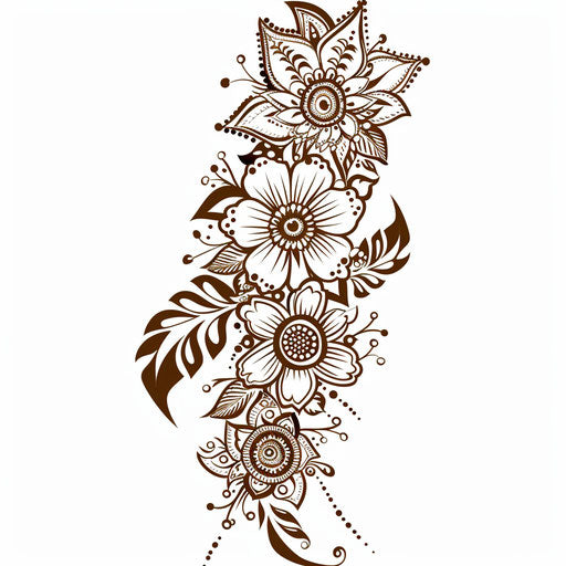 Chic sketch of summer henna tattoo designs in flat style